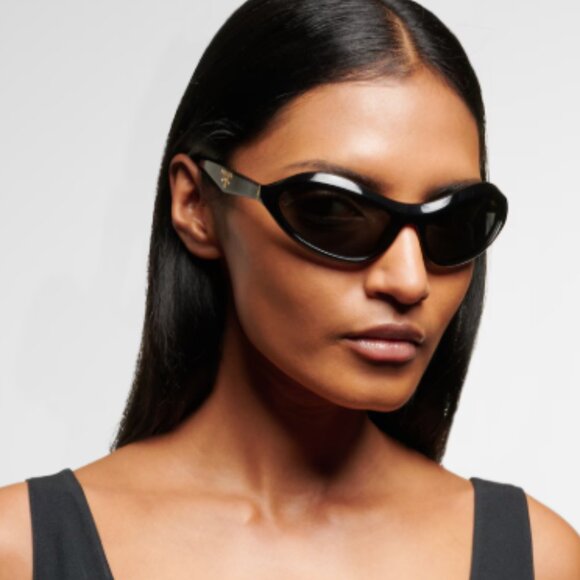 NEW PRADA SUNGLASSES PRA20S 16K5S0 WOMEN BLACK SPR A20 OVAL PR A20S 16K5S0 - Picture 1 of 13